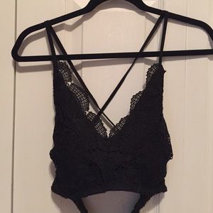 Black lace trim halter crop top