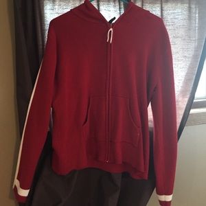 Red and white zip up hoodie