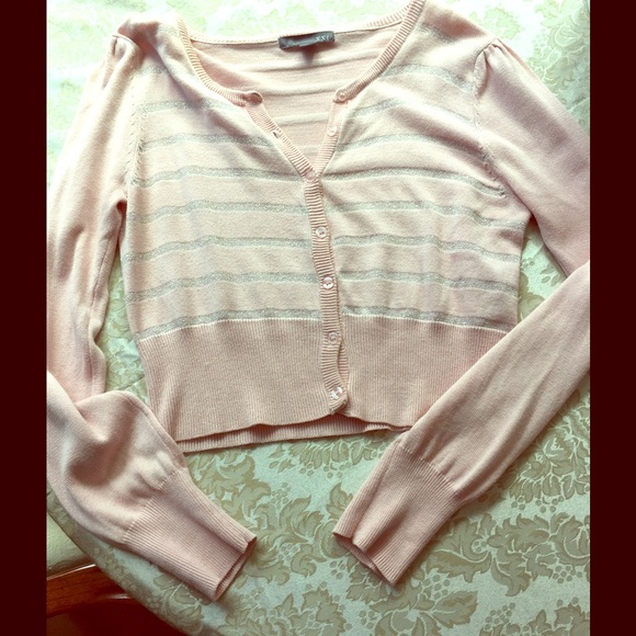 Forever 21 Pink w/silver stripes button up sweater