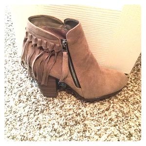 Tan fringe booties