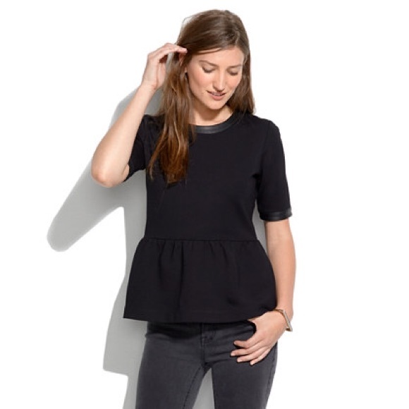 ❌SOLD❌ Madewell Leather Trimmed Peplum Top - Picture 3 of 3