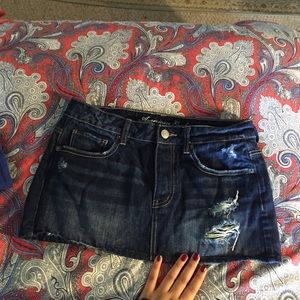 vintage mini jean skirt distressed and dark wash