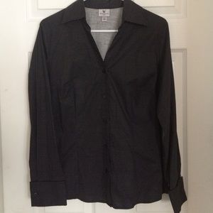 Black button down collard shirt w/ white polkadots