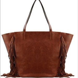 Culture riot suede fringe camel handbag
