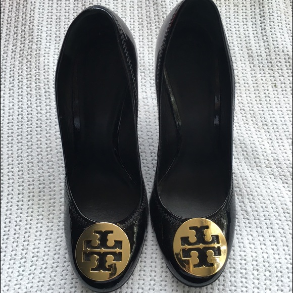 Authentic Tory Burch Black Leather Wedges