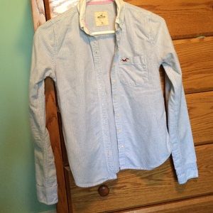 Blue and white striped button-down shirt