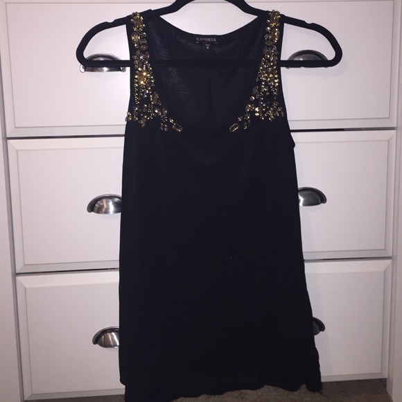 Black tank with rhinestones on shoulders