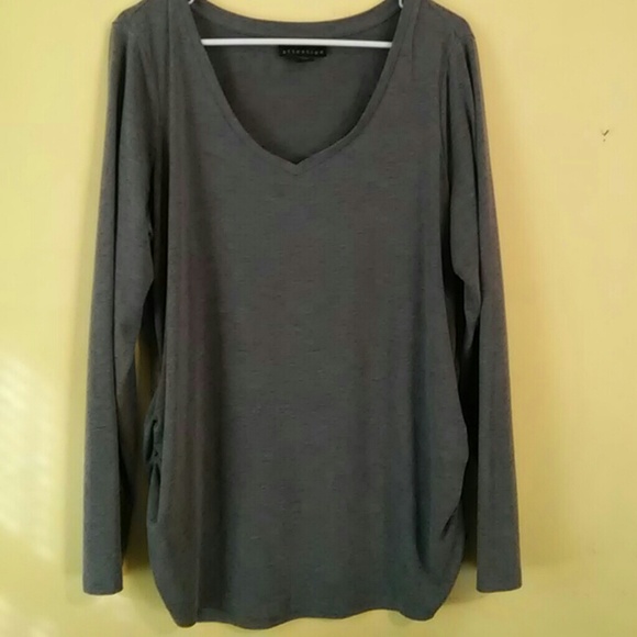 Gray Long Sleeve V Neck Shirt