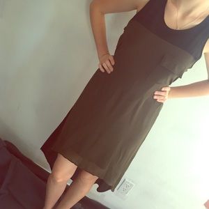 Fall olive green silk dress