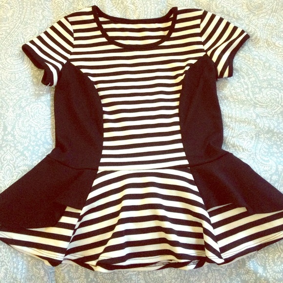 Black and White Striped Peplum Top