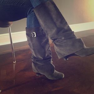 Gray slouchy wedge boots