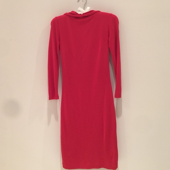 Red body con low draped back dress
