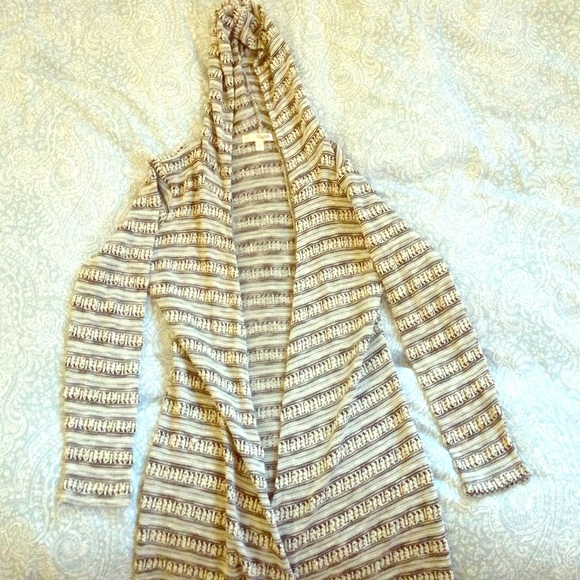 Say What? Patterned White and Gray Hooded Cardigan