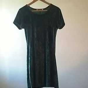 Green crushed velvet like dress.