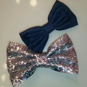 Denim and sparkly hair bow