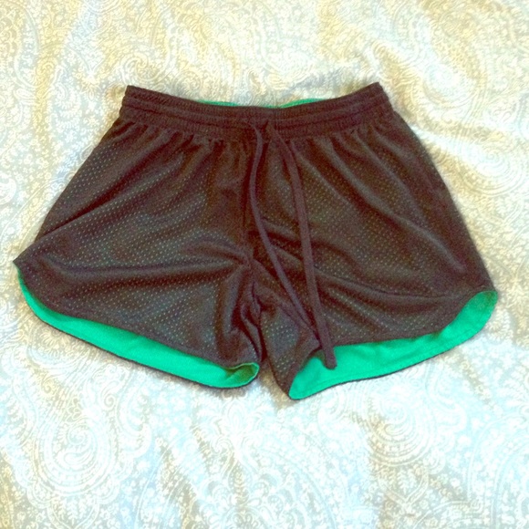 Reversible Dark Navy Blue and Green Workout Shorts