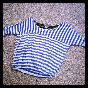 Striped, dressy top, with lace