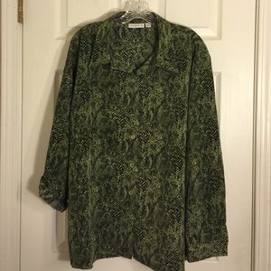 Susan Graver black and green snake skin print top