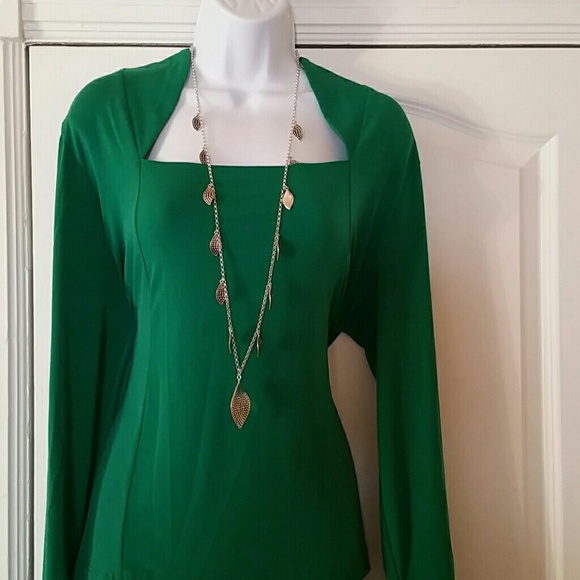 Emerald green blouse.