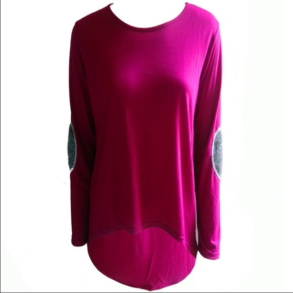 Magenta glitter elbow patch hi low tunic - Picture 2 of 3