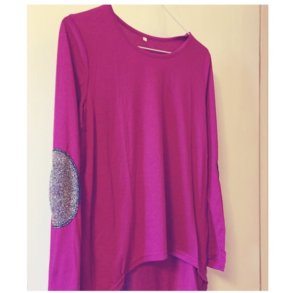 Magenta glitter elbow patch hi low tunic - Picture 3 of 3