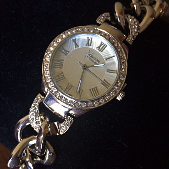 Geneva Accessories - Geneva platinum watch with crystal rhinestones