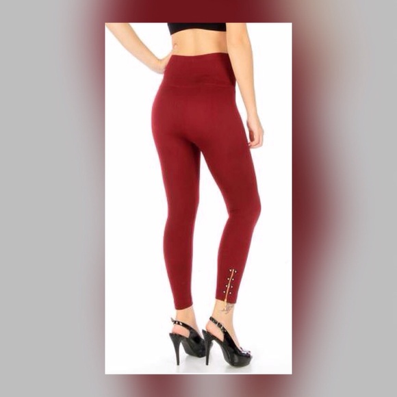 Burgundy fleece lined leggings. - Picture 3 of 3