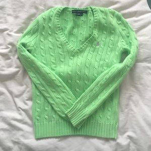 Green cable knit sweater