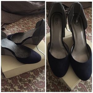 Navy blue and gray wedge heels