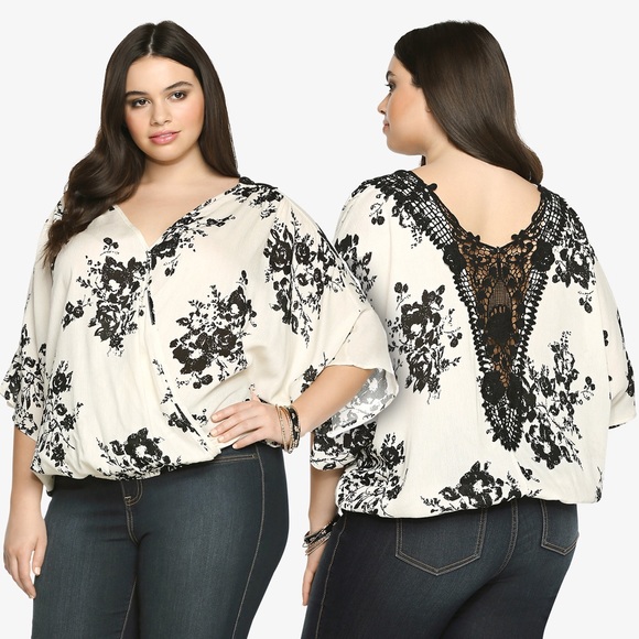 Floral Crochet Lace Faux Wrap Top - Torrid