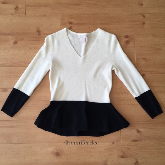 Banana Republic Black & White Peplum Sweater Top - Picture 2 of 3