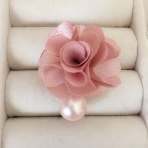 New Pink Rose Ring with Dropping Pearl
