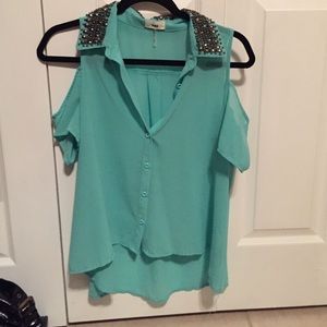 Studded cut out shoulder top