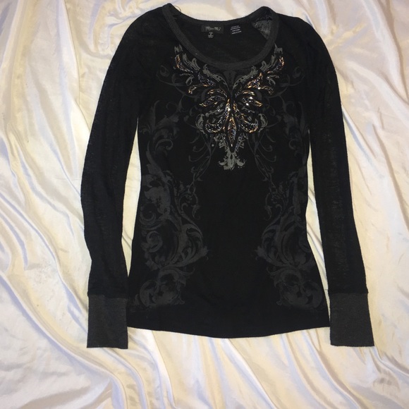Black, Embellished Miss Me Top