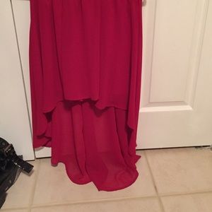 Red high low skirt