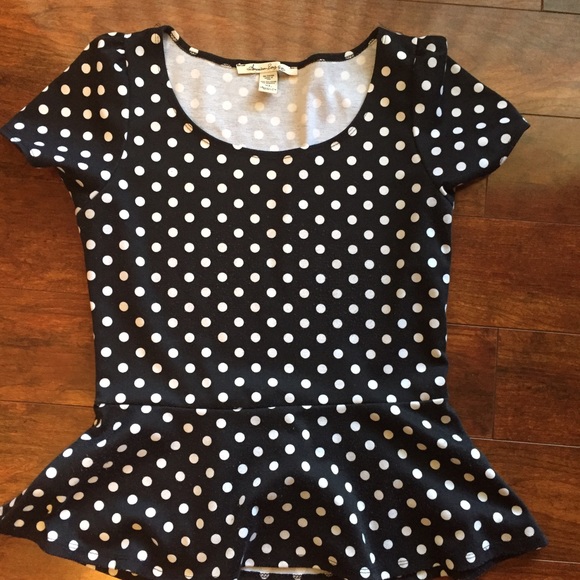 American Rag Tops - Black Polka Dot Peplum top