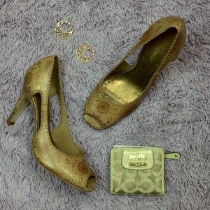 BCBGirls Leather Peep Toe Pumps