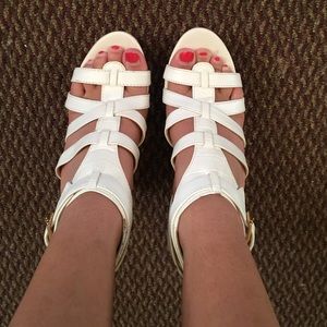 White Double Wedge Heels