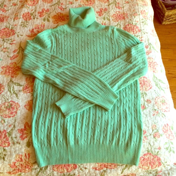 J.Crew mint green cable knit turtle neck sweater