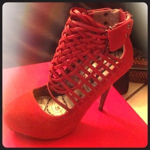 Red braided front stiletto booties