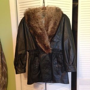 Vintage Rallee real leather jacket and real fur