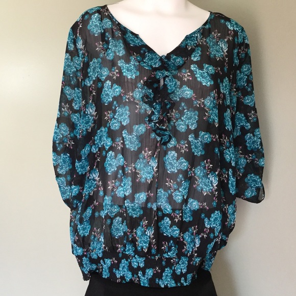 Torrid floral blouse in black and teal