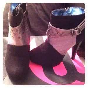 Black and silver ankle booties