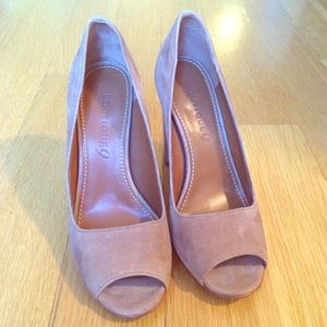 Neutral Suede Peep toe Pumps