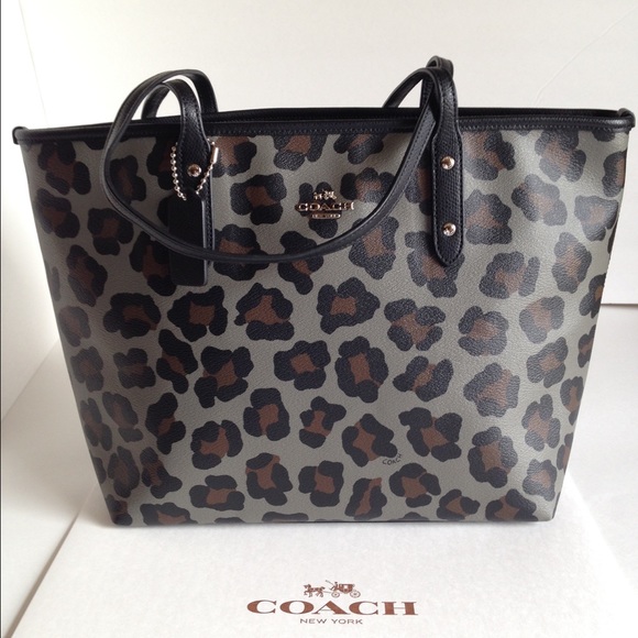 Coach Handbags - NWT Coach Sv/Blk Oscelot Zip Top Tote