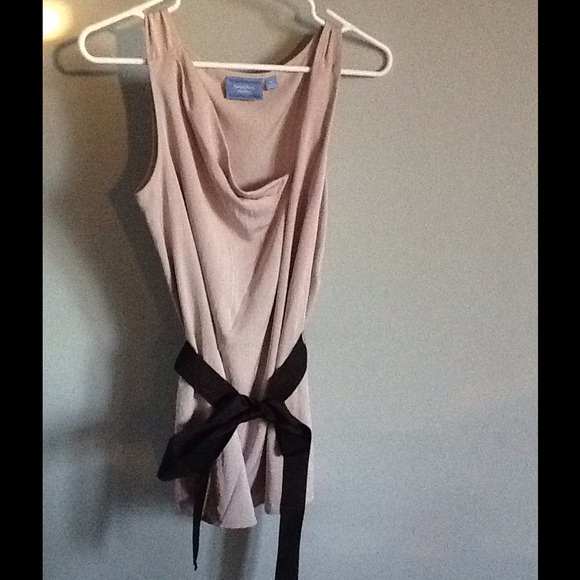 Tan color Vera wang top with black sash belt