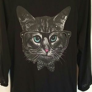 Black nerdy cat shirt