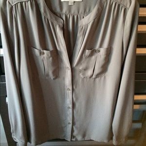 LOFT Button Front Blouse with Pockets