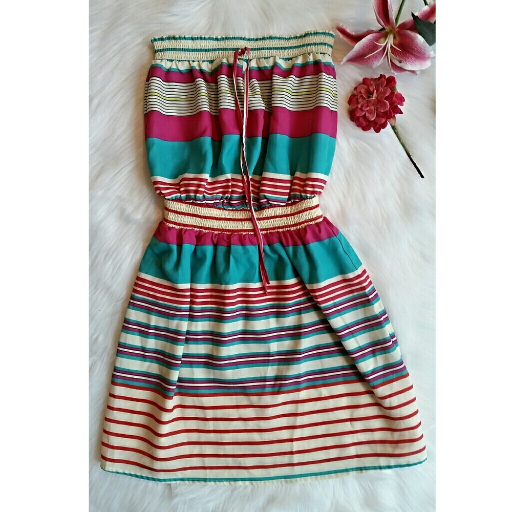 New Striped Dress! Strapless! Multicolor! Pink