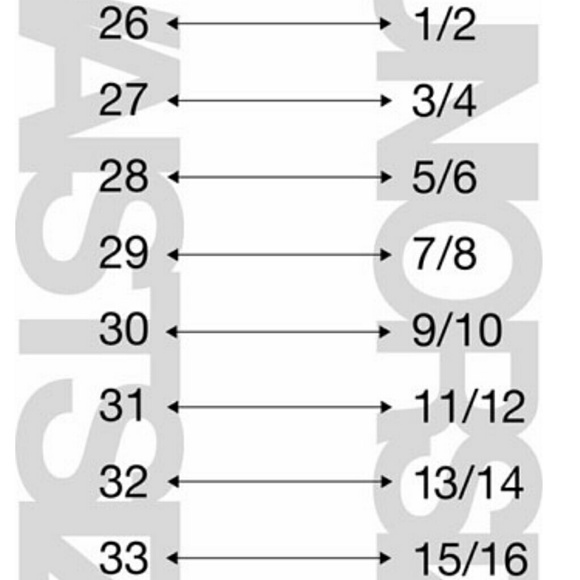 Silver Womens Jeans Size Chart